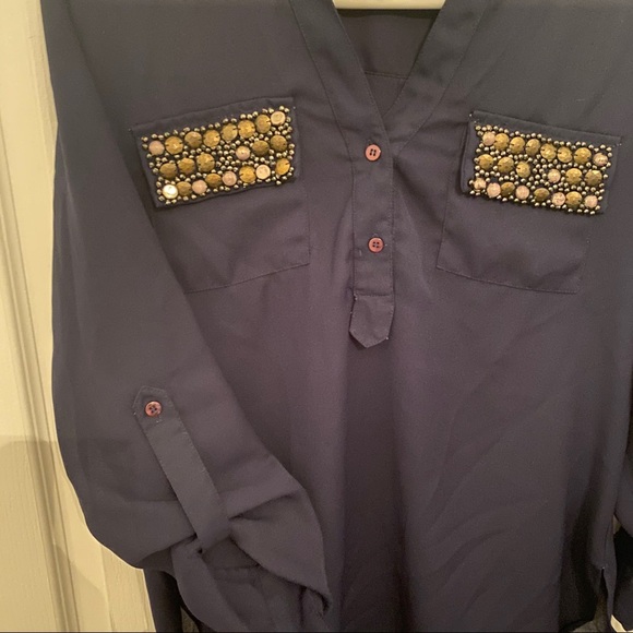 Navy Sheer Blouse - Picture 2 of 3